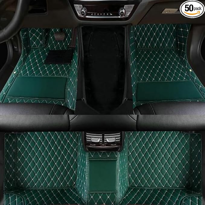 TAHALICustom Colors Car Floor Mats Black Pink for 99.9% Sedan SUV Sports， All-Weather Liners Car Floor mat，Luxury Leather Automotive Floor Mats (Green-,3D Floor Mats)