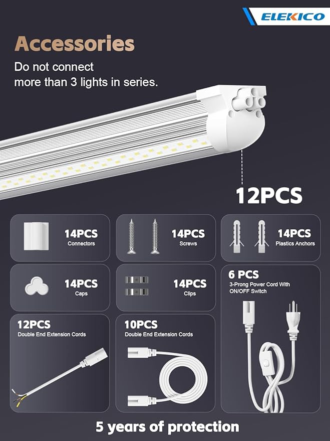 12 Pack Super Bright 100w 8ft Led Shop Light, 15000lm 5000k V Shape 8' Led Shop Lights 8ft, Linkable 96" 8 Foot Shop Lights for Garage Workshop Shop Warehouse Lighting