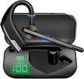 New bee Bluetooth Headset, Wireless Bluetooth Earpiece for Cellphone with 500mah Charging Case 80h Playtime V5.2 Dual Mic Noise Cancelling Hands-Free Earphones for Office Driver