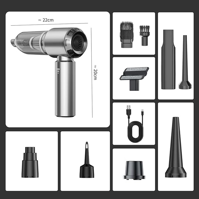 Handheld Car Vacuum Cleaner Cordless,21000Pa High Power Hand Held 3-Speed Adjustment and Multi-Nozzles Cleaner for Car, Home, Office, Pet Hair