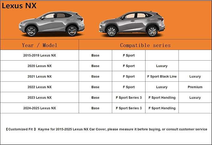 Kayme 6 Layers SUV Car Cover Custom Fit for Lexus NX 300 350 (2015-2025) Waterproof All Weather for Automobiles, Outdoor Full Cover Rain Sun UV Protection.Silver