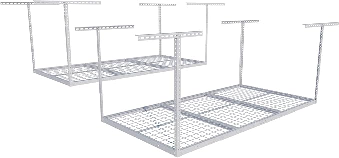 FLEXIMOUNTS 2 Pack 3x6 Overhead Garage Storage Adjustable Ceiling Rack 72" Length x 36" Width x 40" Height, 900lbs Total Weight Capacity, White