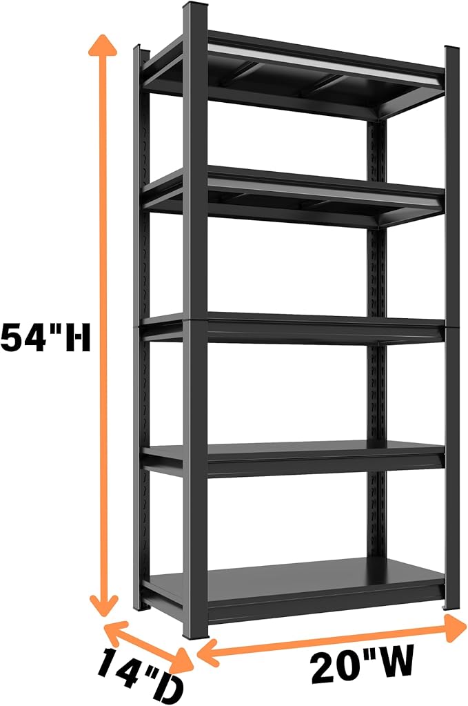 Metal Garage Shelving Unit, Heavy Duty 5-Tier Adjustable Storage Rack, Steel Shelving,2000 lbs Capacity, Industrial Shelves for Heavy Tools and Equipment (5-Tier 54" H x20 W x 14" D)