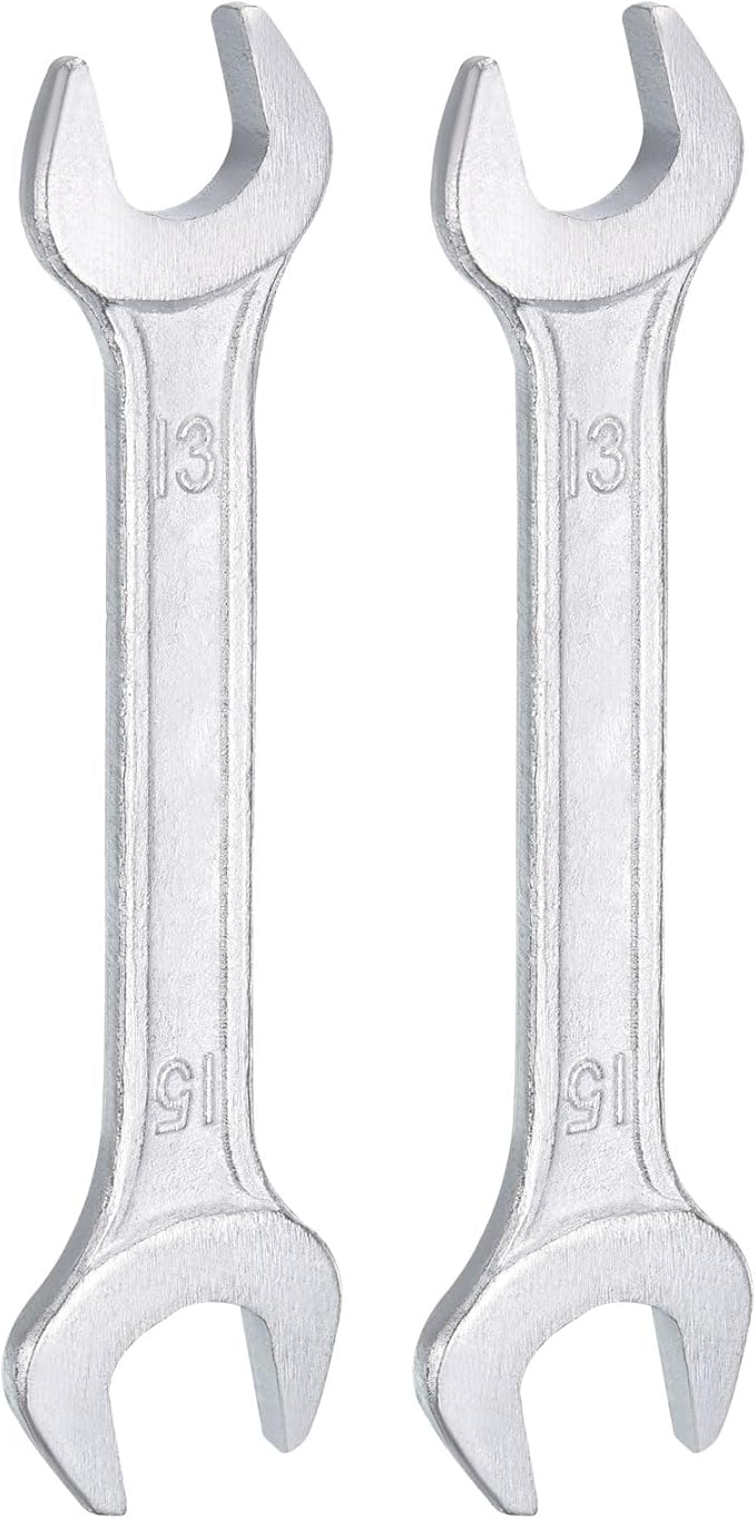 HARFINGTON 2pcs Double Open End Wrench 13mm x 15mm Metric 15 Degree Offset Angle Small Flat Head Wrench Galvanizing Open Ended Spanner for Automotive Repair Furniture Assembly