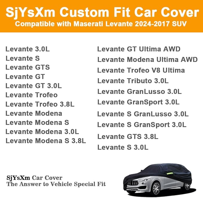 Custom Car Cover Compatible with Maserati Levante/Grecale 2026-2017 5-Door SUV, Waterproof All Weather Car Covers with Cotton Lining, Heavy Duty Rain Snow Sun Dust UV Cover for Outdoor Indoor