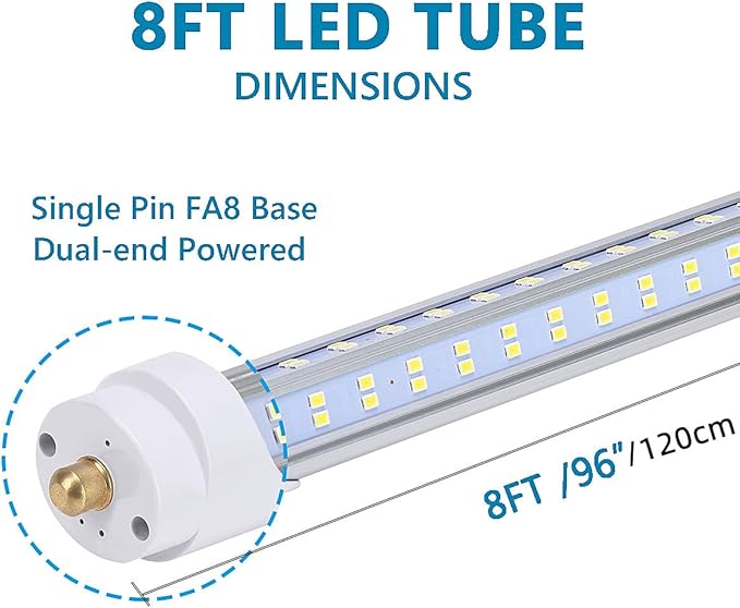 4 Pack, 120W 8ft Led Bulbs, 19500lm 6000k 8' Led Bulb, V Shaped Clear Cover T8 Led Tube Lights 8ft, T8 Led Bulbs 8 Foot, 8' Led Replacement for T8 T10 T12 F96t12 Fluorescent Tubes