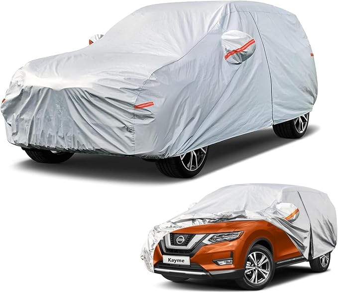 Kayme 6 Layers SUV Car Cover Custom Fit for Nissan Rogue (2007-2025) Waterproof All Weather for Automobiles, Outdoor Full Cover Rain Sun UV Protection.Silver