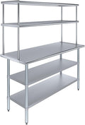 Amgood Stainless Steel Work Table with 2 Shelves | Metal Kitchen Prep Table & Shelving Combo (24" x 60" Table with 2 Shelves + 18" Overshelf)