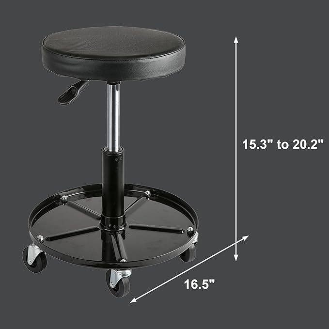 Aain Heavy Duty Adjustable Rolling Seat, with Tool Tray, 5pcs Casters, 15.3" to 20.2"