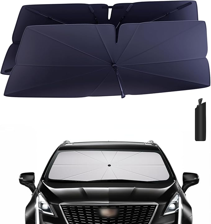 Windshield Sun Shade Umbrella for 2017-2025 Cadillac XT5 Accessories: Custom Fit 240T Silver, Double Thickened, Foldable Sunshade Window Sun Visor, Ultimate 99% UV Blocking for Luxury, Premium, Sport
