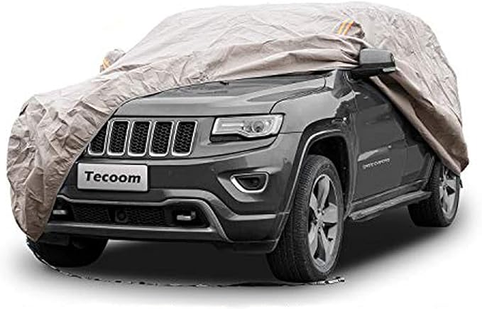 Tecoom Thick Shell Super Breathable Waterproof Windproof Snow Sun Rain UV Protective Outdoor All Weather SUV Car Cover Fit 206-215 Inches Full-Size SUV
