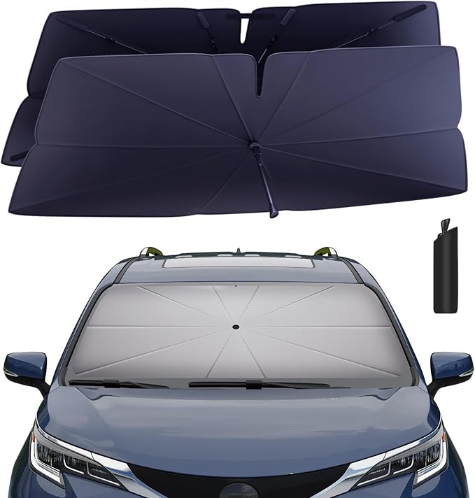 Windshield Sun Shade Umbrella for 2021-2025 Toyota Sienna Accessories: Custom Fit 240T Silver, Double Thickened, Foldable Sunshade Window Sun Visor, Ultimate 99% UV Blocking for LE, XLE, XSE, Limited
