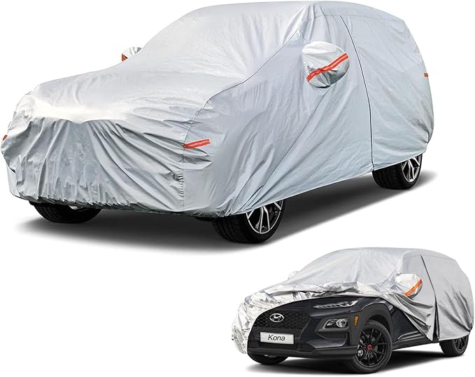 Kayme 6 Layers SUV Car Cover Custom Fit for Hyundai Kona (2017-2025) Waterproof All Weather for Automobiles, Outdoor Full Cover Rain Sun UV Protection.Silver