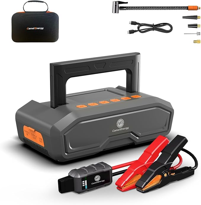 Jump Starter with Air Compressor, 4000A Peak Car Battery Jumper for 9L Gas, 8L Diesel - Portable 12V Battery Charger Booster with 150 PSI Tire Inflator, Jump Box Car Battery Jumper Starter Portable