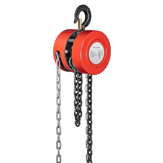SPECSTAR Hand Chain Hoist 2 Ton 4400 Lbs Capacity 10 Feet with 2 Heavy Duty Hooks, Manual Chain Fall for Warehouse Building Automotive Machinery Red