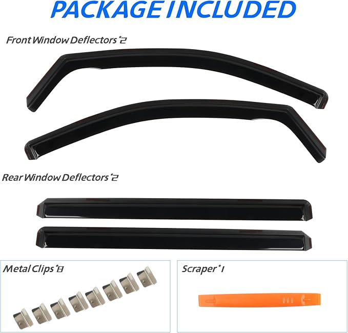 4PCS in Channel Rain Guards for 2008-2023 Dodge Grand Caravan, 2008-2016 Chrysler Town Country, 2009-2012 Volkswagen (VW) Routan, Vent Window Visors Shade, Window Deflectors