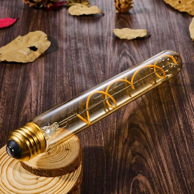 Vintage LED Spiral Filament Bulb T10, 8.9inch Long Tubular Dimmable Edison Light Bulbs,E26 Base,Amber Glass,Warm White,2200K, 400LM(40W Equivalent), Pack of 4