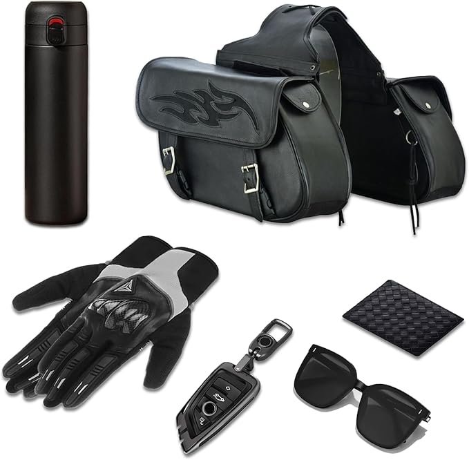GARGOYLE BELLS Motorcycle Saddle Bags Leather Motorcycle Luggage Bag with Gun Holsters For Softails Sportsters and Choppers Waterproof Luggage Bags For Motorcycle