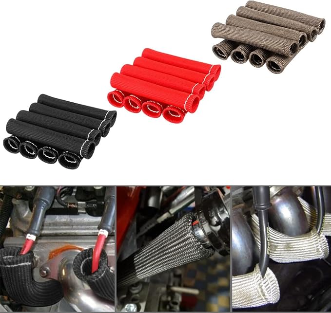 Spark Plug Wire Boots Thermal Protection Insulator Sleeve, 1200 Degree Heat shield Cover Wrap 6 inch for Car Truck 8PCS(red)
