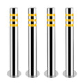 Stainless Steel Parking Bollards for Driveway, Industrial Safety Bollards Reflective Channelizer Post, Parking Barrier, Sturdy and Durable, Easy to Install, for Crowd Control(Silver (4pcs),7.6*100cm/3