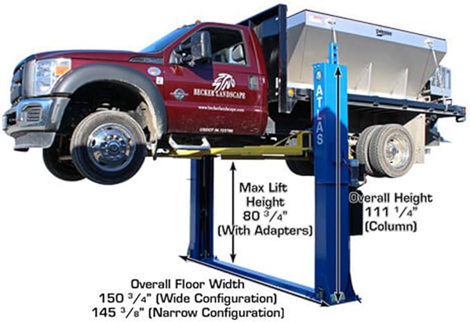 Atlas Automotive Equipment BP12000X 2-Post Commercial Grade Vehicle Lift, Baseplate, Open-top Style, 10’4” Minimum Ceiling Height, 12,000lb Capacity, 3-Stage Symmetric Arms, For Low Ceiling Garage Use