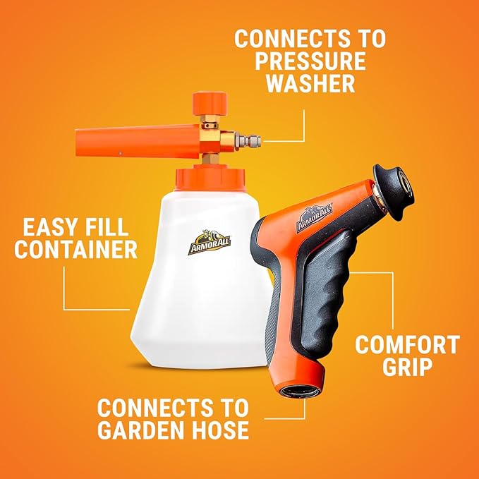 Armor All 2-in-1 Foam Cannon Kit, Car Cleaning Kit Connects to Power Washers and Garden Hoses for Vehicle Cleaning, Includes Foam Cannon, Foam Applicator and Ergonomic Adaptor, 1 count