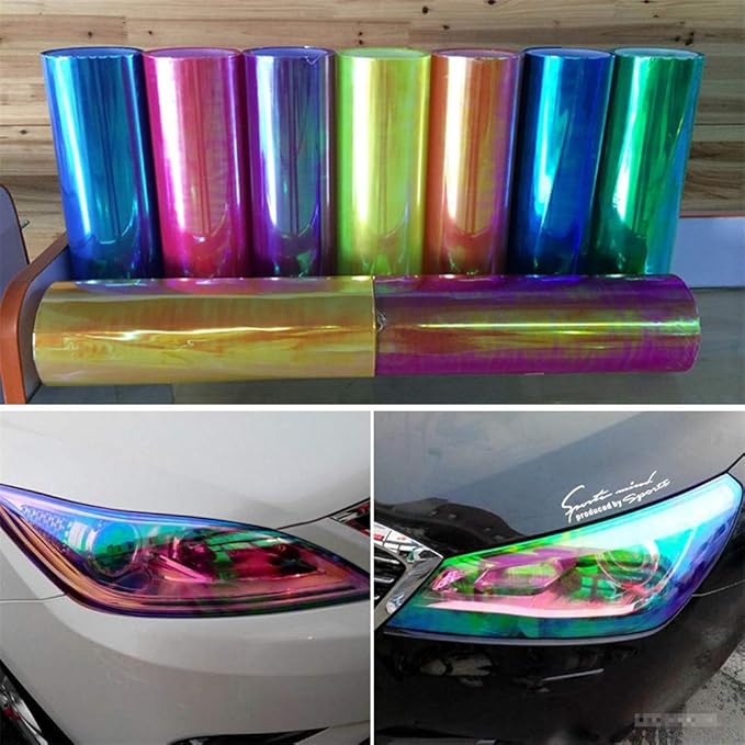 LED LIGHT 12 by 48 inches Self Adhesive Shiny Chameleon Headlights Tail Lights Fog Lights Films,Film Sheet Sticker,Tint Vinyl Film with Gift Knife and Hand Tool (Red)