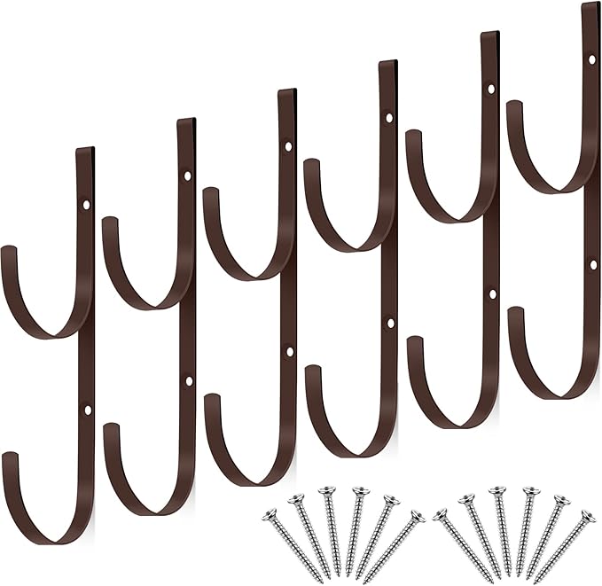 6 Pieces Pool Pole Hook Hanger Swimming Metal Brackets Pool Hook with 12 Pieces Screws for Telescopic Poles, Skimmers, Leaf Rakes, Net, Brush, Vacuum Hose, Garden and Pool Accessories (Coffee Color)