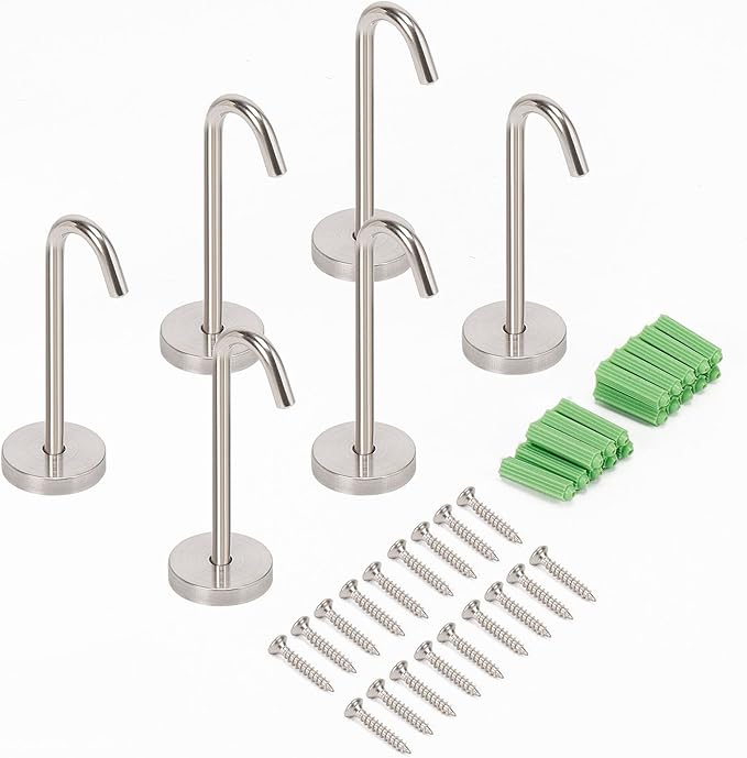 NearMoon Coat Hooks, Wall Hooks for Hanging Hat Hurse Robe, 304 Stainless Steel Heavy Duty Towel Hangers for Bathroom Livingroom Kitchen-Ceiling Hook, 6 Pack (4 Inch, Brushed Nickel)