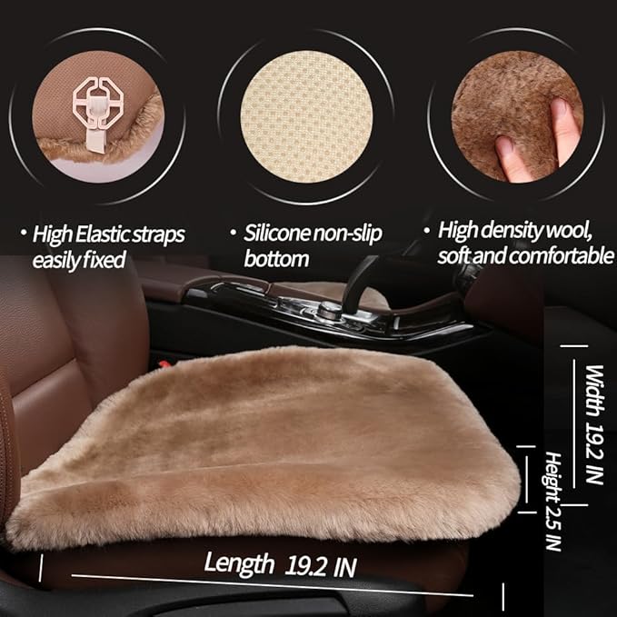 LLB Genuine Sheepskin Car Seat Cushion Seat Covers for Cars Trucks SUV Comfort Seat Protector Pad for Car Driver Seat Car Accessories for Women Office Chair Car Decor (Tan, Front Seat Cushion-1 Pc)