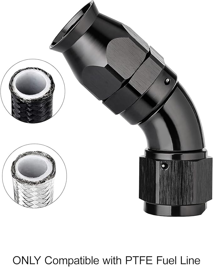 EVIL ENERGY 8AN 45 Degree PTFE One Piece Full Flow End Hose Fitting Aluminum Black