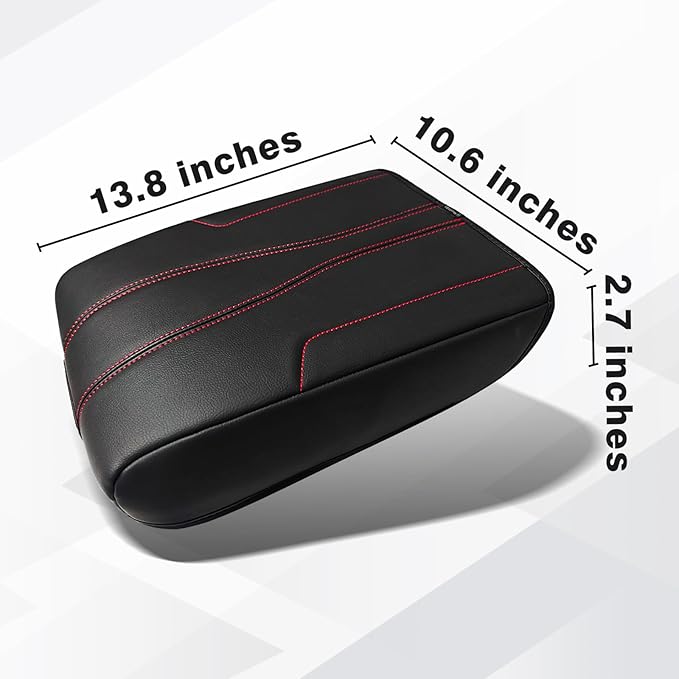 Muslogy Armrest Cover Center Console Cover Compatible with 2024 2025 GMC Acadia & Chevrolet Chevy Traverse Accessories Vegan Leather Arm Rest Middle Console Protector (Black/Red Stitching)