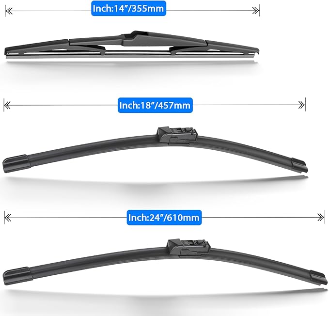 Windshield Wiper Blades Replacement for Mazda CX-5 CX-9 2017 2018 2019 2020 2021 2022 2023 CX5 CX9 Original Factory Quality Front Rear Wipers Blade Set for My Car - 24" 18" 14" (Pack of 3)