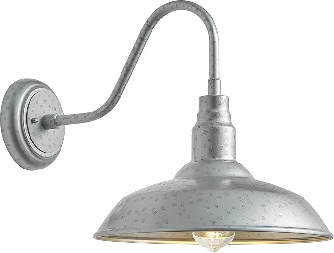 10'' Dome Outdoor Gooseneck Barn Light, Galvanized Steel Exterior Wall Lantern Farmhouse Style Outdoor Porch Wall Sconce for Patio, Yard, Garage 1 Pack Gooseneck Lighting Fixture, LM2201-SV