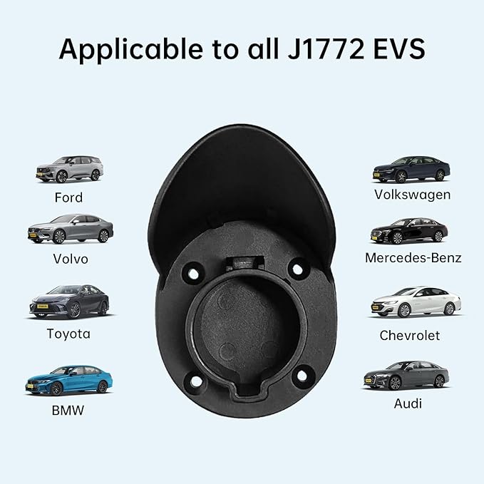 LJH EV Charger Holder Wall Mount for SAE J1772 Electric Car Plug Nozzle Holster Dock and EV Cable Holder, Outdoor/Indoor (Black)