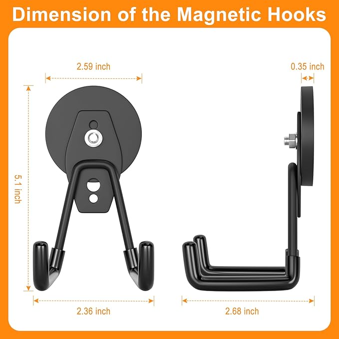 ENUODA Strong Magnetic Hooks 6 Pack Large Rare Earth Magnet Hooks Heavy Duty Utility Magnetic Tool Holder for Garage Organization, Van, Barn, to Hang Bag, Coat, Power Tool, Toolbox, Shovel, Broom,