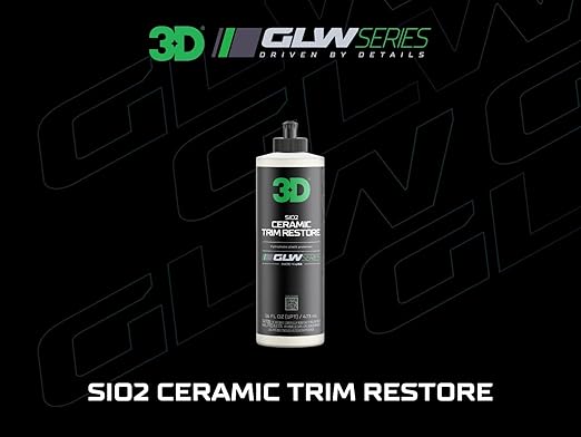 3D SiO2 Ceramic Trim Restore, GLW Series | Ultimate Hydrophobic Trim Reviver | SiO2 Infused Restoring, Shining, & Protecting | Restores Black Plastic & Vinyl | DIY Car Detailing | 16 oz
