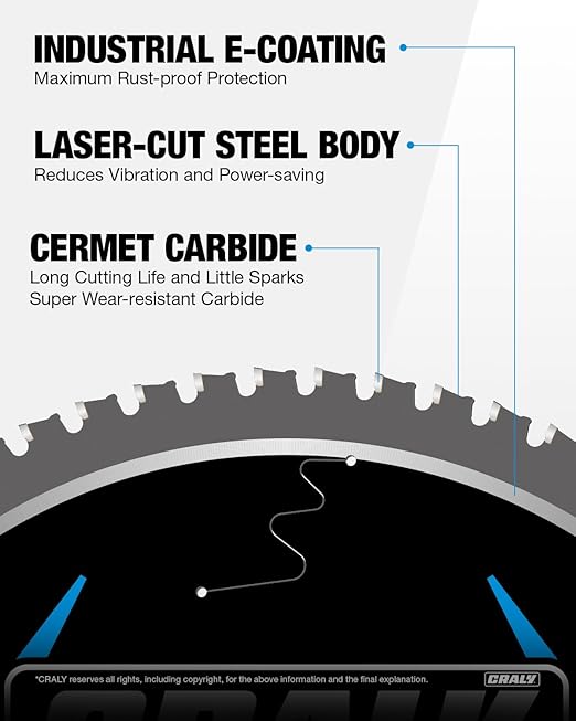 CRALY 14 Inch 66 Teeth Steel and Ferrous Metal Cutting Circular Saw Blade, 1 Inch Arbor, Thin Kerf, Professional Cermet Carbide Tipped Blade for Angle Iron, Threaded Rod, EMT Conduit(C1466MC)