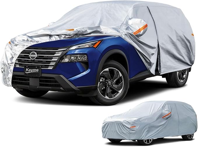 Kayme 6 Layers SUV Car Cover Custom Fit for Nissan Rogue (2007-2025) Waterproof All Weather for Automobiles, Outdoor Full Cover Rain Sun UV Protection.Silver