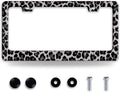 Black Gray Leopard Print License Plate Frame Beautiful Cheetah Print License Plate Holder Funny Stainless Steel Accessories Cars Decor with 2 Holes and Screws Fits Standard Us Ca Vehicles 12.2 X 6 in