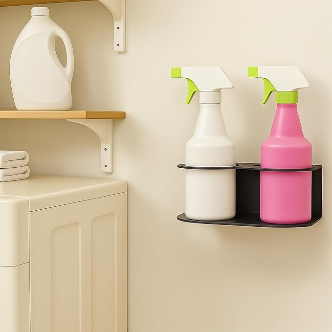 2 Pack Spray Bottle Holder Wall Mount, Metal Aerosol Spray Can Holder Rack Organizer with Double Holes, Heavy Duty Paint Bottle Can Storage Rack with Hardware Easy Install for Garage Home Workspace