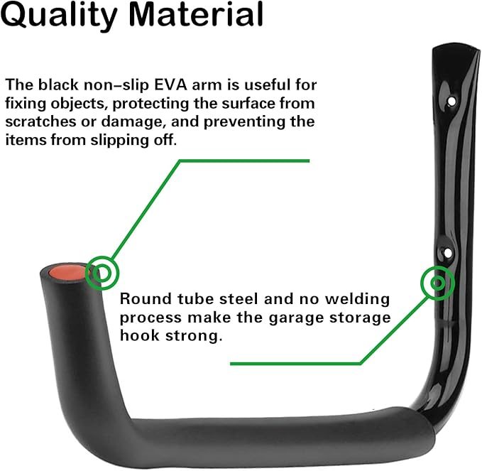 6 Set Garage Hooks - Wall Mounted, Heavy Duty, 7 Inch Large, Extension Cord Hanger, J Hooks for Ladder, Mowers, Cable Bracket - Black