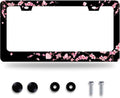 Cherry Blossom License Plate Frame Beautiful Flowers Pink License Plate Stainless Steel Funny License Plate Holder Floral Car Accessories Decoration With Screws Fits Standard Vehicles Size 12.3"x 6.3"