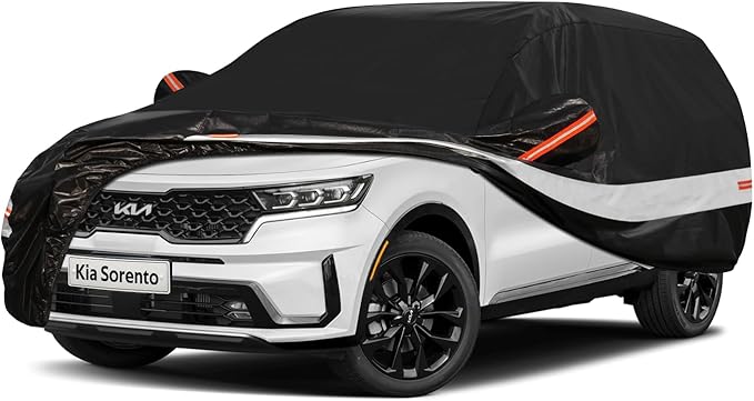 10 Layers SUV Car Cover Custom Fit for Kia Sorento (2012-2024) Waterproof All Weather for Automobiles, Outdoor Full Cover Sun UV Rain Protection with Cotton.Black