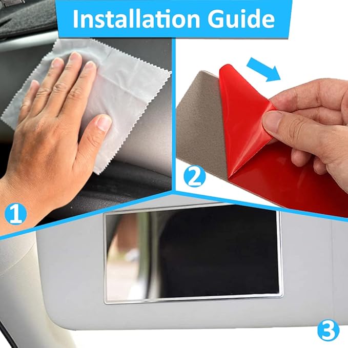 Randconcept - Large Car Sun Visor Adhesive Vanity Mirror, Car Interrior Cosmetic Makeup Mirror, Seatback Stainless Steel Portable Accessories for Automotive Truck SUV Vehicle