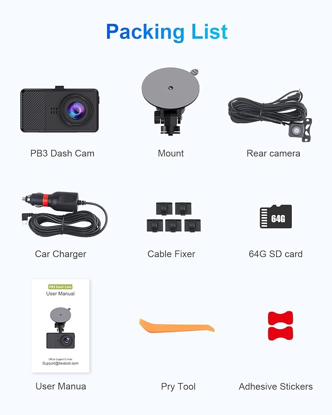 Dash Cam Front and Rear, 2.5K+1080P Dual Dash Camera for Cars, 2’’ Display Mini Car Camera, G-Sensor Dashcam, Night Vision, 24H Parking Mode, Loop Recording, 170°Wide Angle, 64GB Card Included, Black