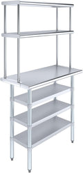 Amgood 18" x 36" Stainless Steel Work Table with 3 Shelves and 12" Wide Double Tier Overshelf | Metal Kitchen Prep Table & Shelving Combo | NSF