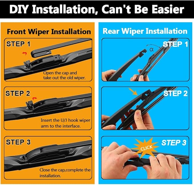 AUTOBOO 15"+15" Windshield Wipers with 13 Inch Rear Wiper Blade Replacement for Jeep wrangler JK 2008-2018,Jeep wrangler 2007-2017-Original Factory Quality (Pack of 3)