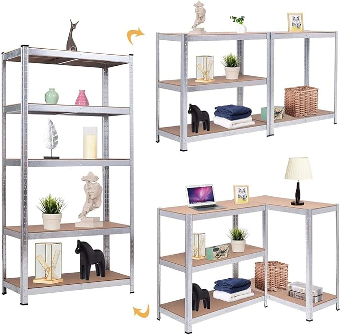 ERGOMASTER 5 Tiers Steel Shelves for Storage Heavy Duty Garage Organization Utility Shelf Rack for Books, Kitchenware and Tools Bolt-Free Assembly 72 x 16 x 72 inches (Set of 2,Silver)