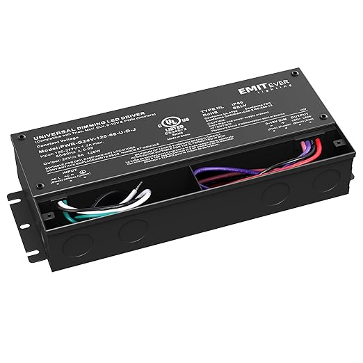EMITEVER 120W Dimmable LED Driver, 24V Triac Dimmable Power Supply, AC to DC Transformer for LED Light, Compatible with Lutron and Leviton Dimmer, Waterproof IP67 and UL Listed